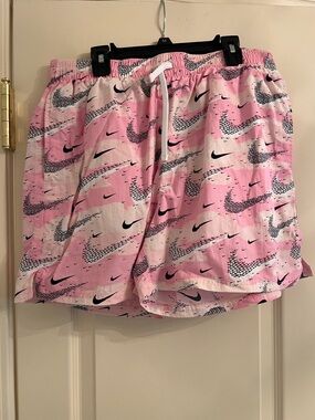 Nike Pink & White Swoosh Print Running Shorts